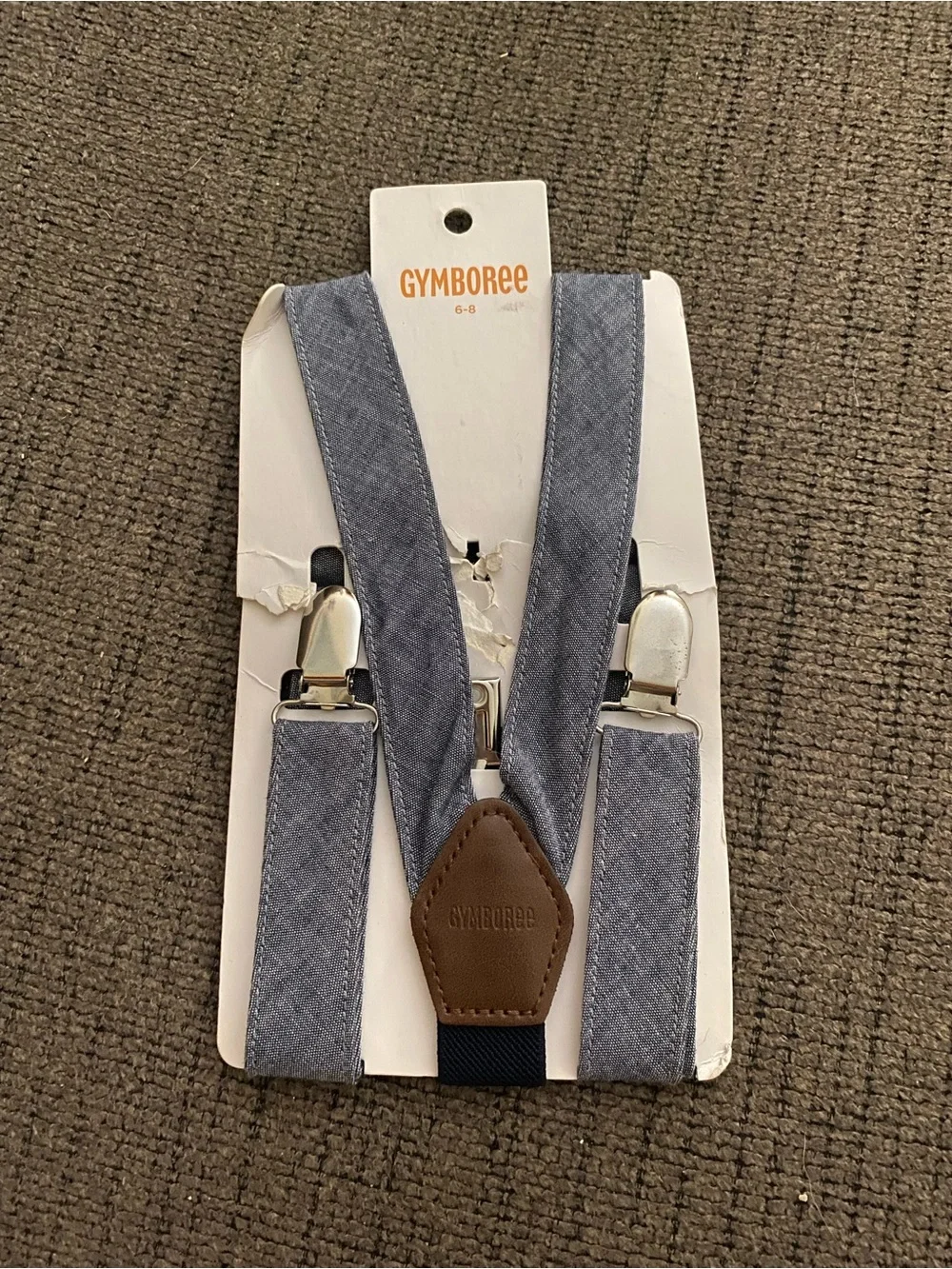 New Gymboree Chambray Kids Suspenders in Blue with Brown Accent Boys Size 6-8